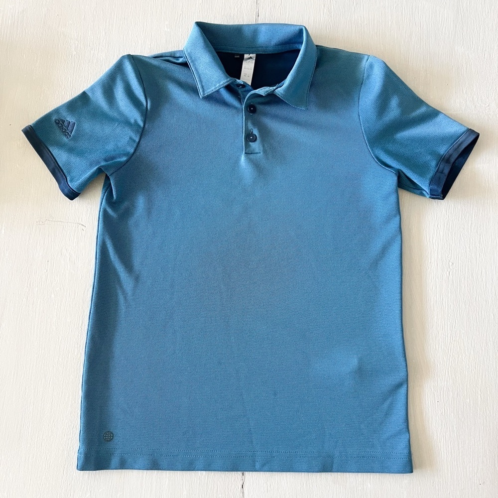Adidas Golf Polo Shirt Blue Performance Athletic Short Sleeve Polo boys Medium
